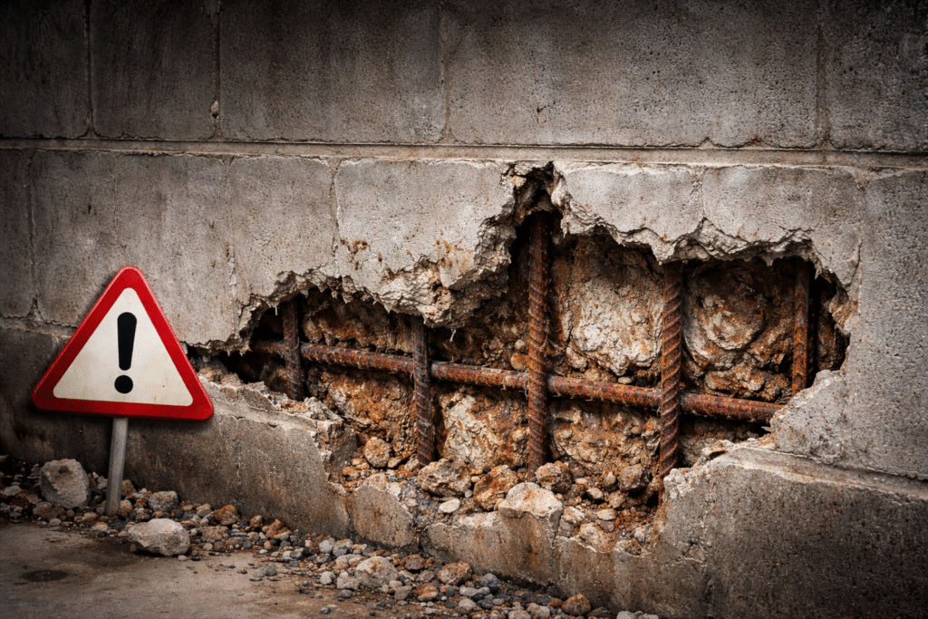 Concrete Cancer in Basement Core-Filled Cement Block Walls – 30 Years Old Holiday Apartments Building