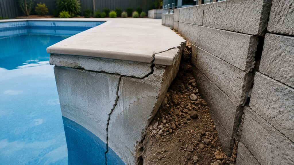 Retaining Wall Constructed Adjacent to a Concrete Swimming Pool Shell With Bonded Pool Surrounds